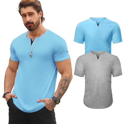 Mancozy Mens 2 Pack T Shirts Casual Breathable Fitness Fashion Black Long V-Neck Summer Shirts for Men Meduim
