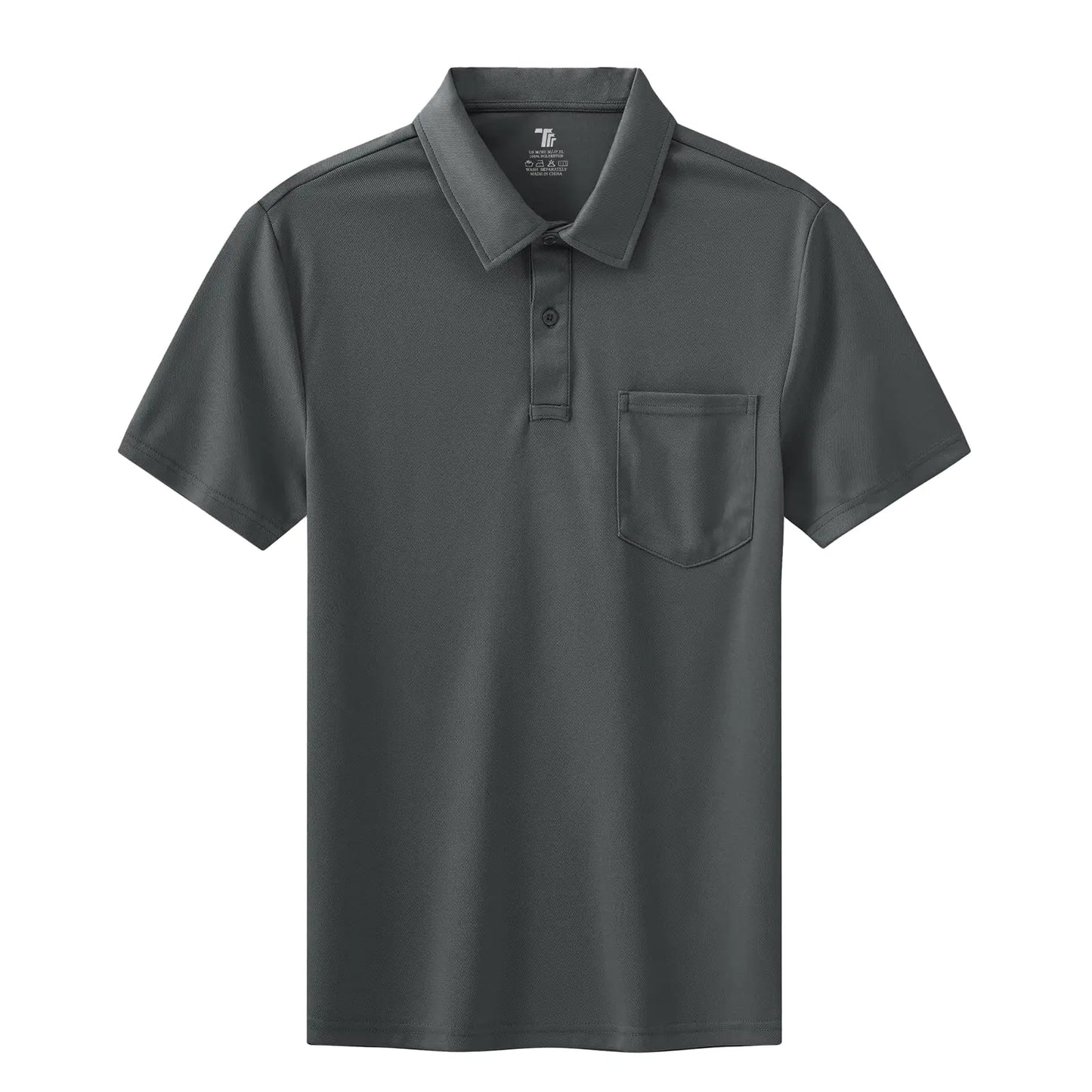 BASUDAM Mens Polo Shirts with Pocket Quick Dry Short Sleeve Active Performance Dark Grey L