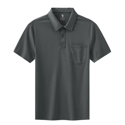 BASUDAM Mens Polo Shirts with Pocket Quick Dry Short Sleeve Active Performance Dark Grey L