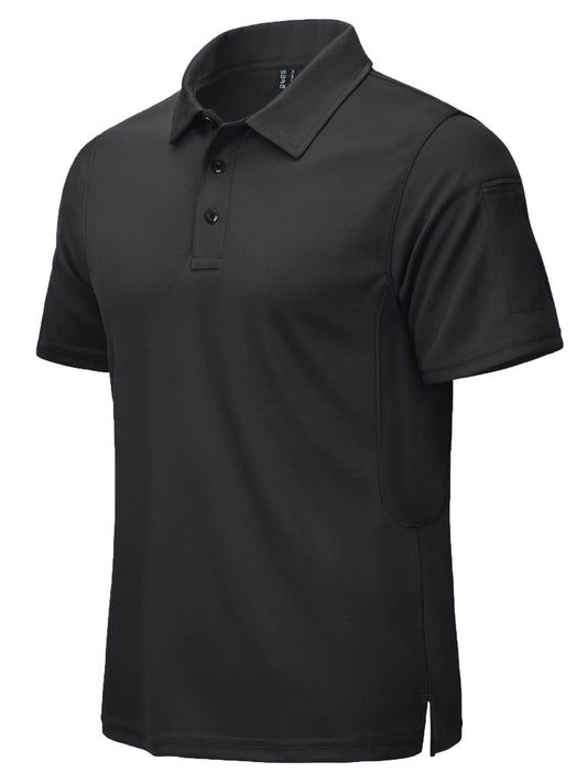 CRYSULLY Mens Polo Shirt Golf Performance Short Sleeve Moisture Wicking Athletic Collared Tennis T-Shirt Black 2XL