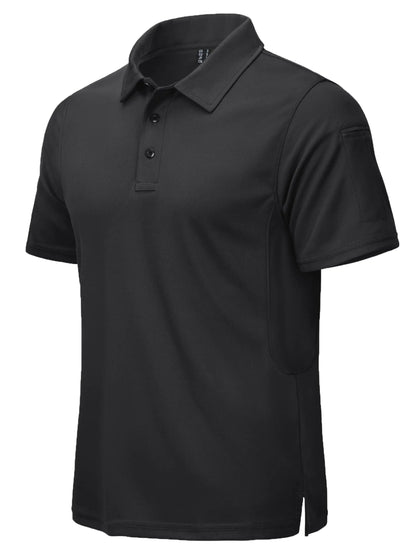 CRYSULLY Mens Polo Shirt Golf Performance Short Sleeve Moisture Wicking Athletic Collared Tennis T-Shirt Black 2XL